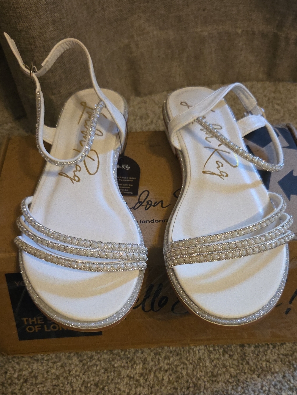 London Rag White Crystal-Strap Ankle Sandals